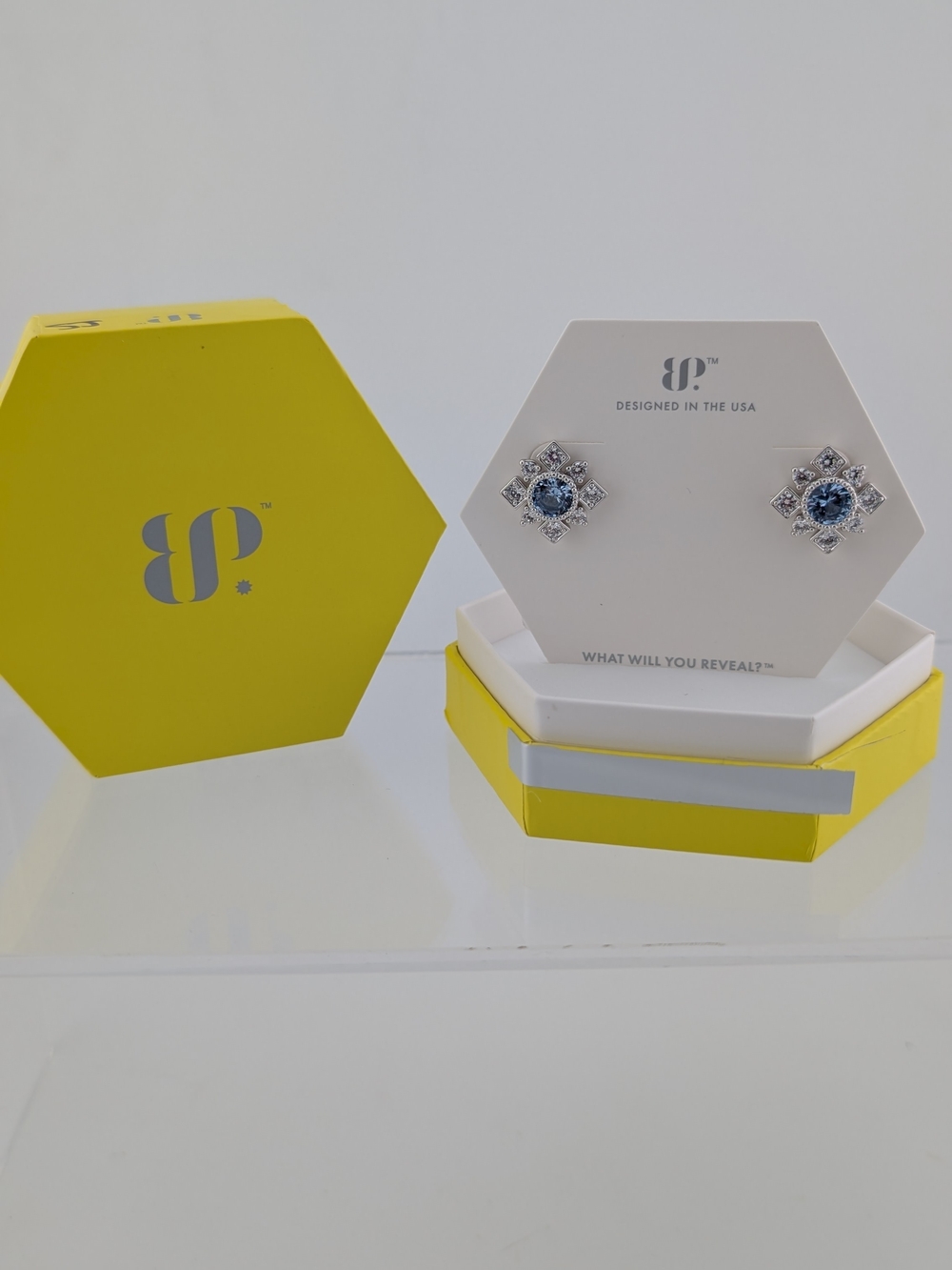Blue Crystal Floral Silver-Tone Stud Earrings